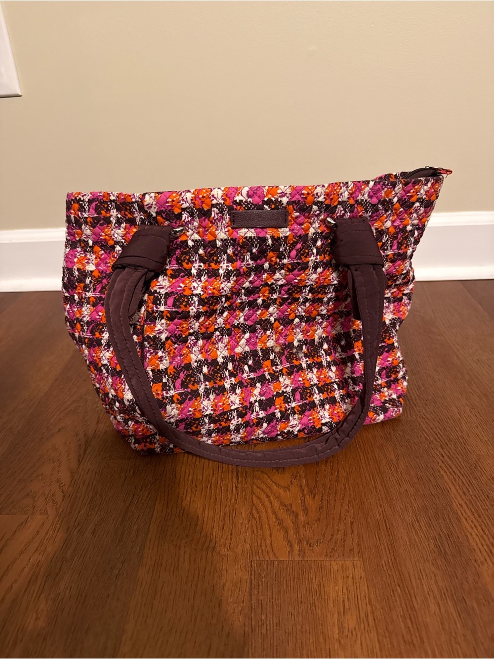 Vera Bradley Hadley East West Tote Houndstooth Tweed Floral Quilted Shoulder Bag